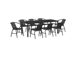 Conjunto de comedor de jardín de 9 piezas en acero con recubrimiento de polvo negro. EXCLUSIVO DE MAISON.