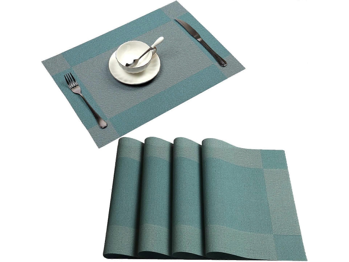 Rebe-tapete De Mesa Tejido Azul Crossweave De Vinilo Antideslizante Aislante Lavable Set De 4