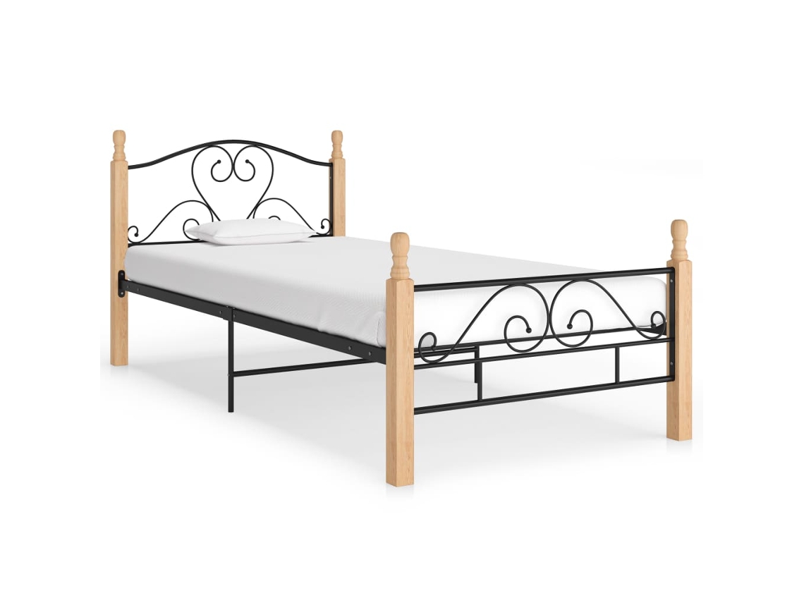Cama con Plataforma de Metal Negro (90x200 cm)
