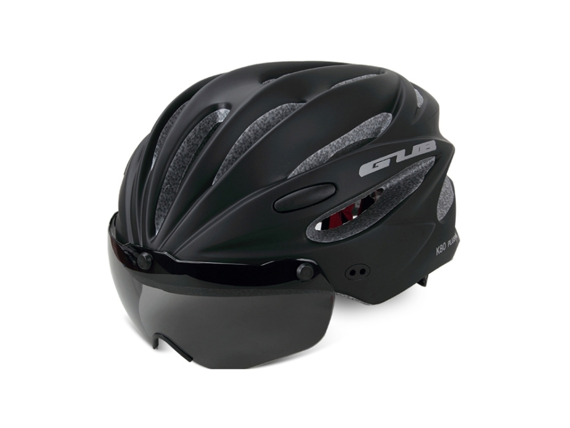 Casco de bicicleta con visera solar y gafas protectoras (negro)