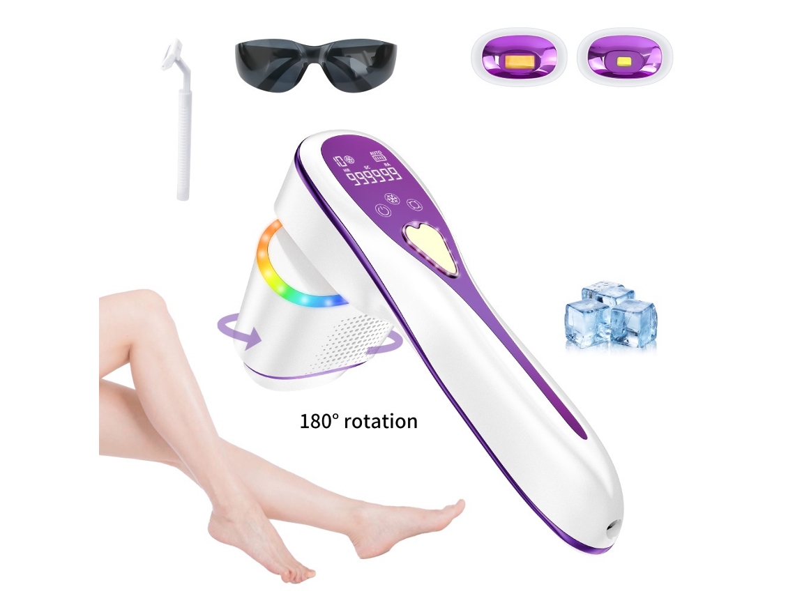 Depiladora Ipl 3 En 1 Enfriamiento Zafiro, Cabezal Giratorio 180°, Sensor Infrarrojo, Cuidado De Piel Y Acné (morado)