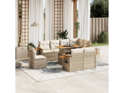 Conjunto de sofá de jardín de 9 piezas con cojines, mimbre sintético beige, Dkd Home Decor