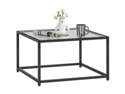 Mesita Auxiliar Cristal Templado Cuadrada Patas Acero Negro