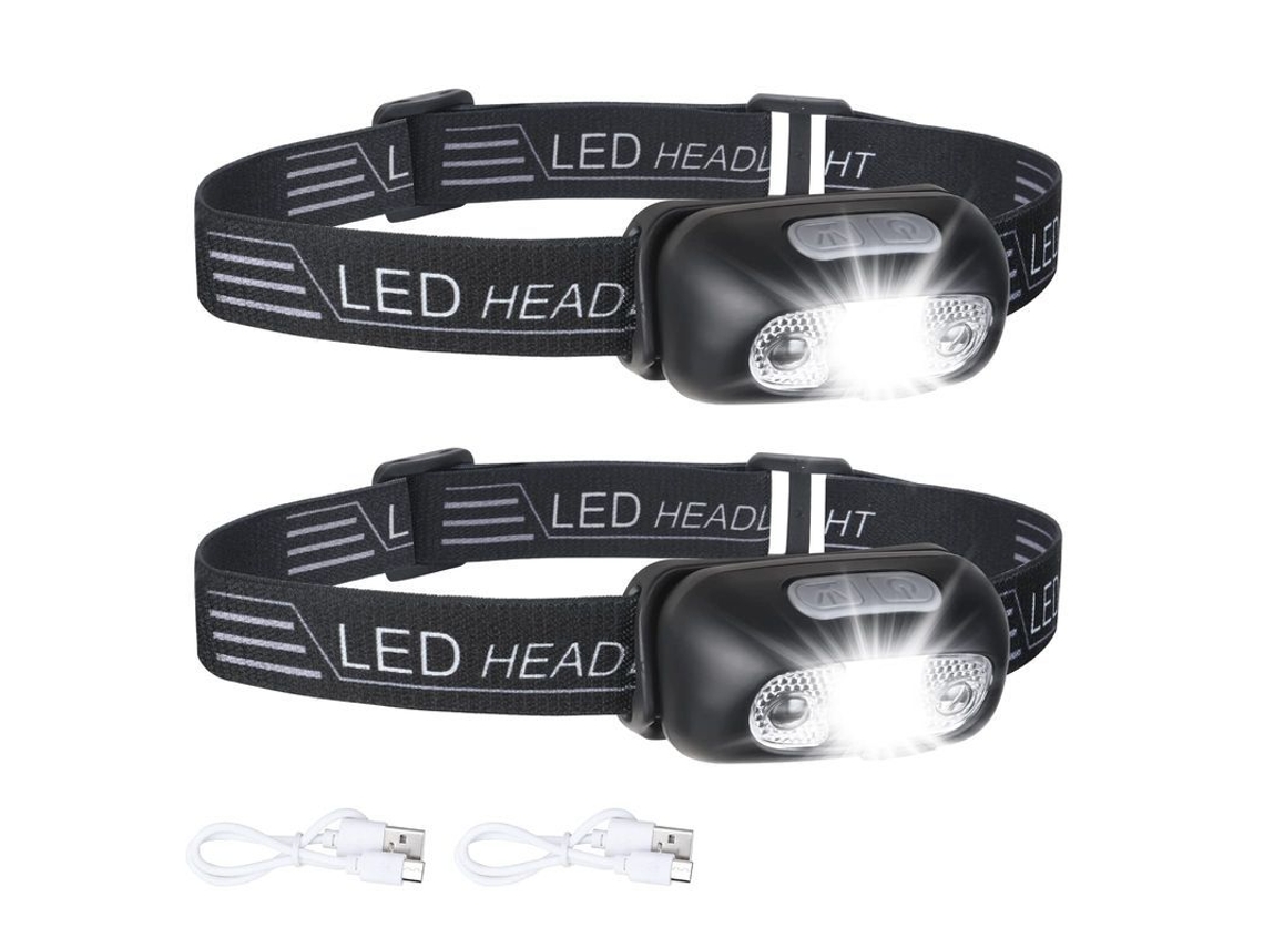 Linterna Frontal Led, 2 Baterías Recargables Usb, Con Sensor De Movimiento Y Modos De Luz Roja.