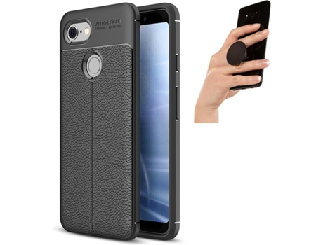 Carcasa y Popsocket Google Pixel 3 Rugged Leather Negro