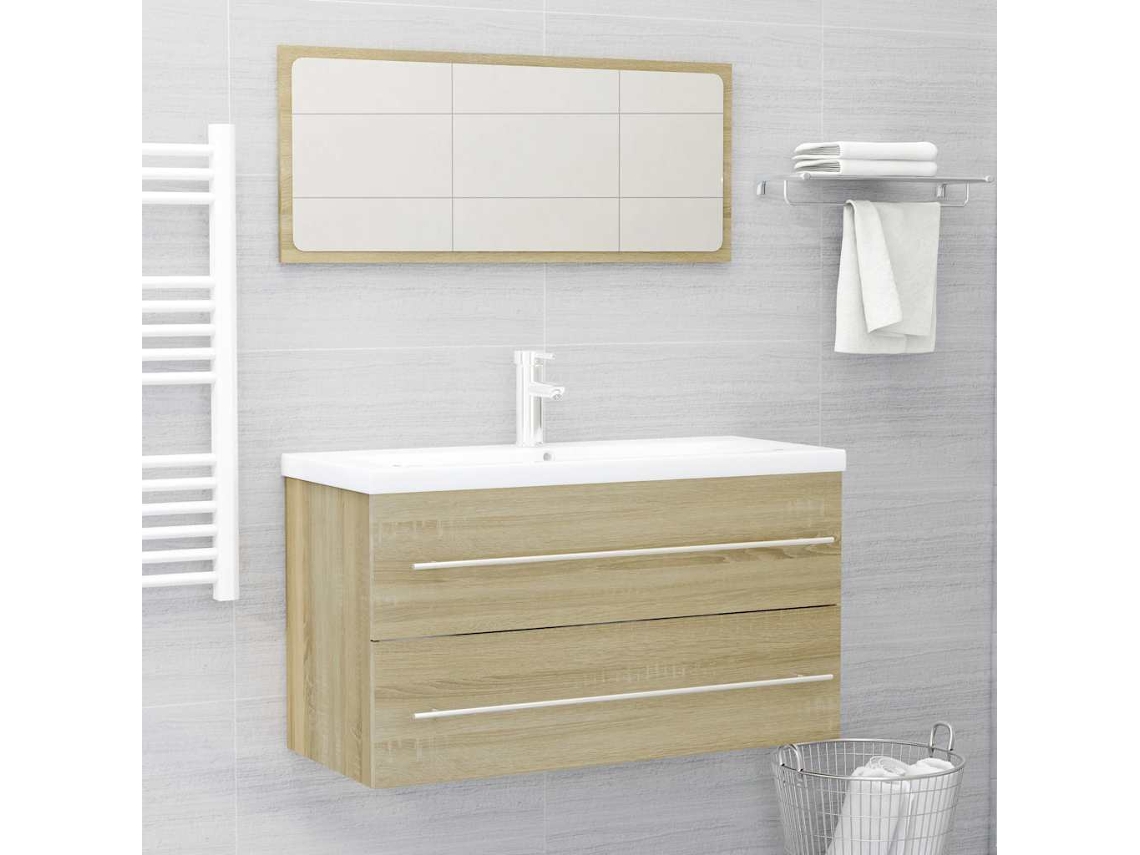 2 piezas combinadas. Muebles de baño, encimeras, color roble Sonoma, WSD41574, Beautiful Home