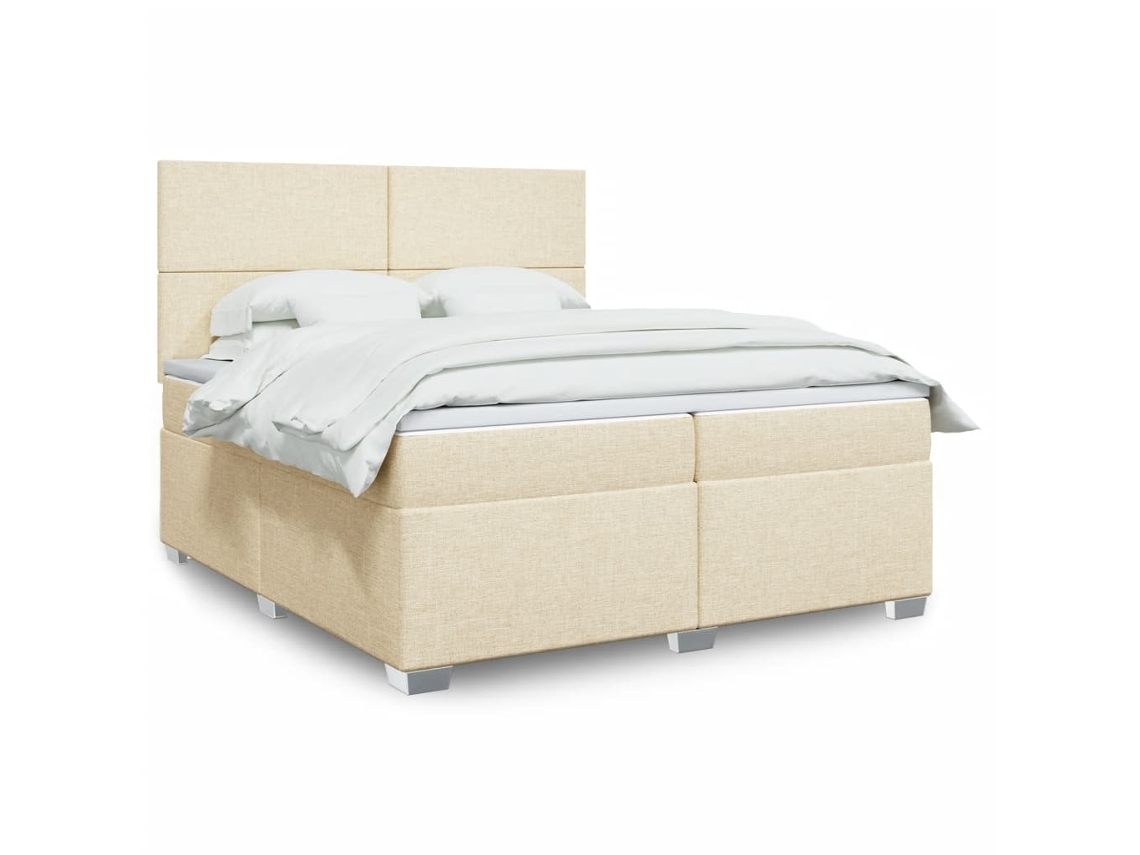 Cama Box Spring Con Colchón Tela Color Crema 200x200 Cm