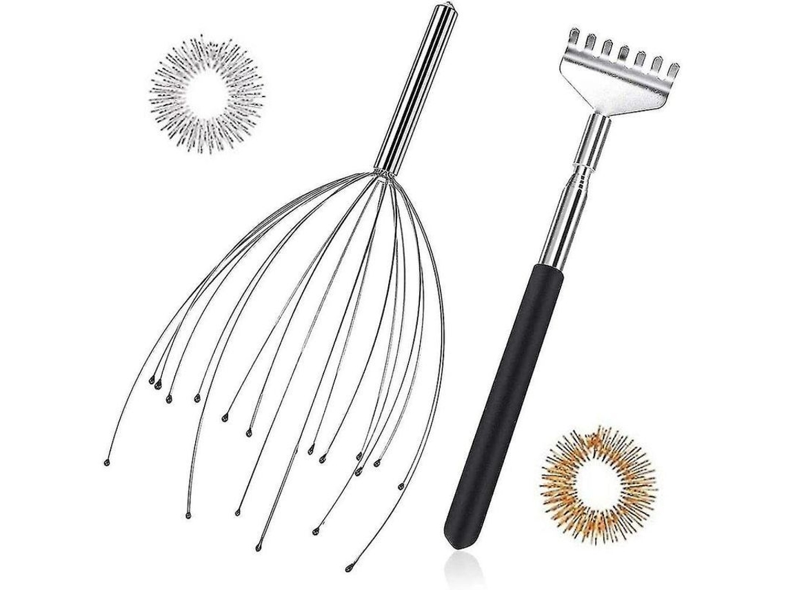 Masajeador De Cabeza Con 20 Dedos Y Raspador De Espalda, Kit Con Masajeador De Dedos Para Relajación Y Circulación.