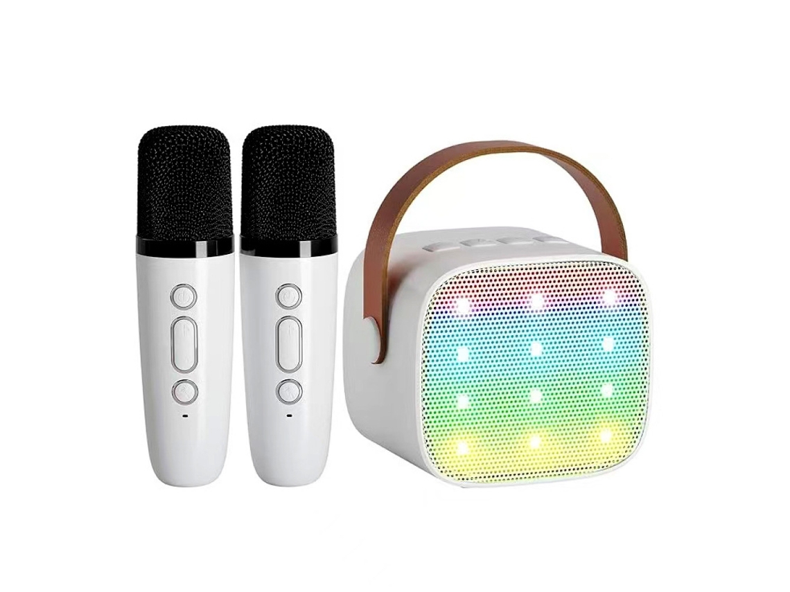 Máquina de karaoke portátil SSTRWGOOD para niños con 2 micrófonos inalámbricos y luces LED blancas
