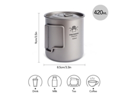Taza De Titanio De 420 Ml Con Asa Plegable, Ligera Para Acampar, Hacer Senderismo Y Pescar.