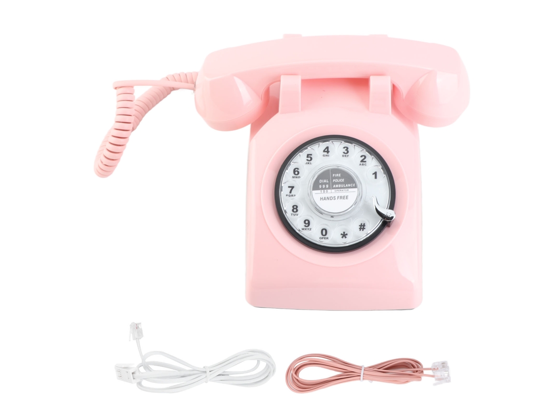 Telefone Mali fixo rotativo retrô vintage clássico anos 60, antigo, rosa, com fio