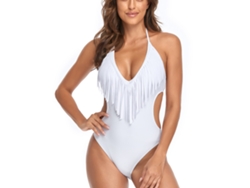 Traje de baño blanco de una sola pieza con escote halter, talla S