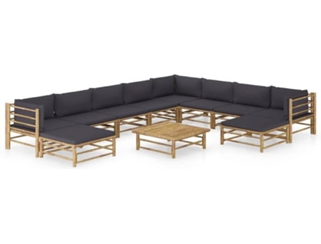 Conjunto 11 de muebles de jardín VIDAXL bambú con cojines gris oscuro