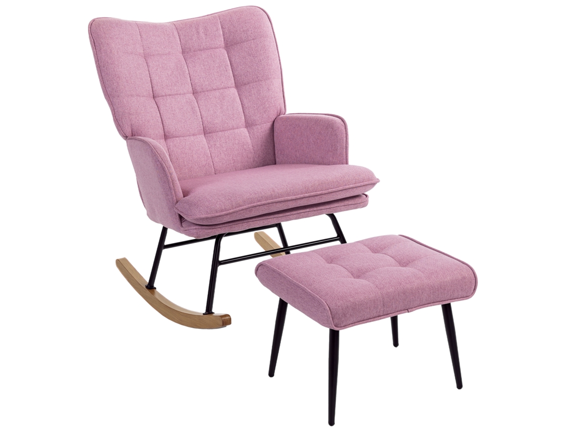 Mecedora, Reposapiés, Cojín, 130kg, 64x89x90cm, Rosa