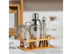 Juego de coctelería premium de 6 piezas de acero inoxidable con soporte de bambú, perfecto para fiestas y para preparar cócteles en casa. DIGITALLAB (750 ml)