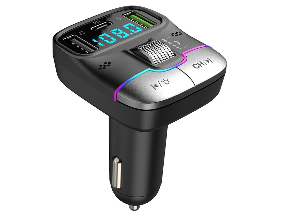 Transmisor de FM YIZHOOD GZ01 Bluetooth 5.3 Adaptador inalámbrico USB dual PD MP3 3.1A Cargador rápido negro