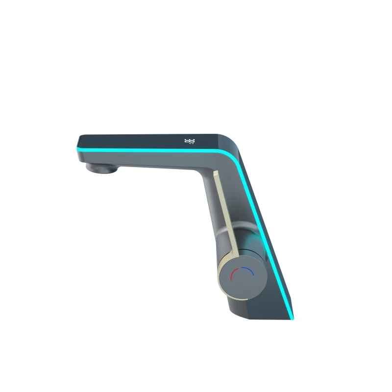 Sensor de agua fría y caliente (gris metalizado) para grifo de baño con pantalla LED digital