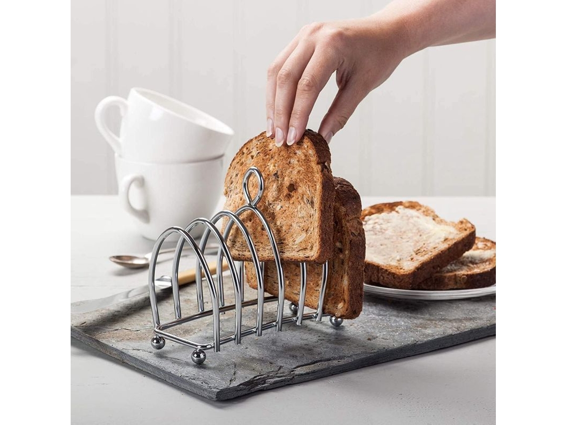 Portarrollo De Pan Para Tostadas Acero Inoxidable Con Patas Y Asa De Cinta 6 Rebanadas