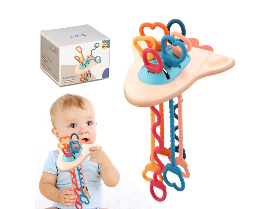 Brinquedo Sensorial De Puxar Em Silicone Forma De Nave Espacial Para Bebês 0-3 Anos
