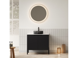Mueble De Baño Independiente, 76 Cm, Lavabo De Cristal Negro, Encimera Blanca.