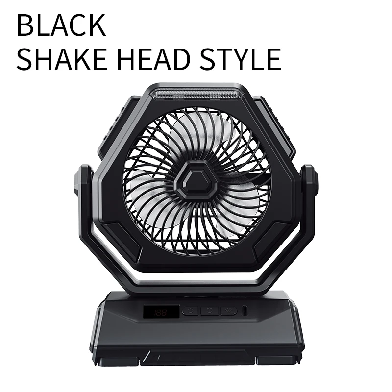 Ventilador De Camping Para Exteriores (negro) Con Luz Nocturna, 3 Velocidades De Viento Y Función Oscilante.