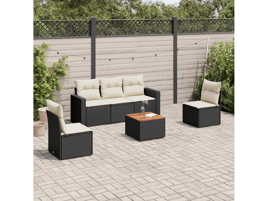 Conjunto de sofás de jardín de 6 piezas DKD Home Decor con cojines de mimbre negros