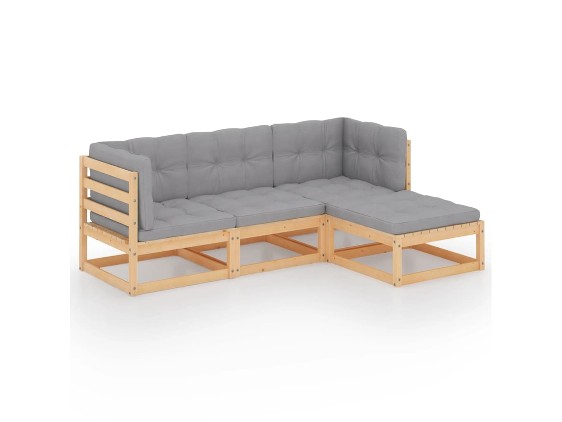 Maison Exclusive - Juego De Muebles De Jardín 4 Pzas Y Cojines Madera Pino Maciza