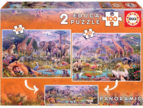 Puzzle EDUCA Junior 2x100 Animales salvajes (Edad Mínima: 6 Años - 200 Piezas)