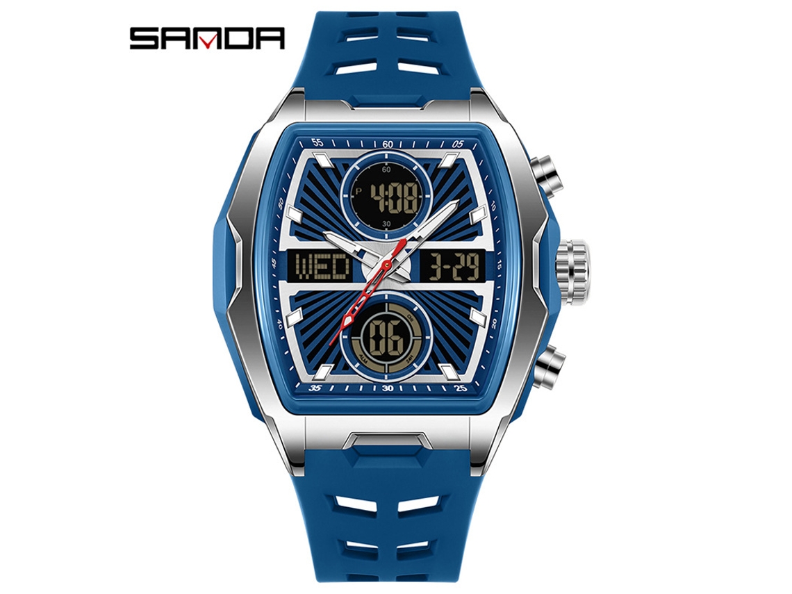 Reloj Electrónico De Moda (azul Plateado) Con Alarma Luminosa E Impermeable.