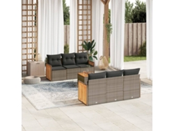 Conjunto de sofá de jardín de 7 piezas con cojines, mimbre gris, DKD Home Decor