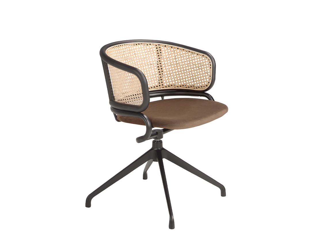 Silla giratoria terciopelo marrón y rattan ANGEL CERDA 56 x 53 x 74