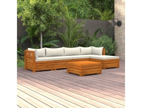 Conjunto 6 Muebles de jardín VIDAXL con cojines madera maciza de acacia