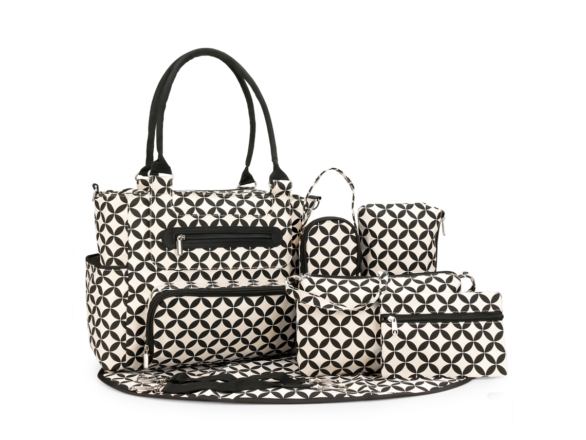 Conjunto de 7 piezas: bolsa de pañales, cambiador y ganchos para cochecito (color moneda) Eifson