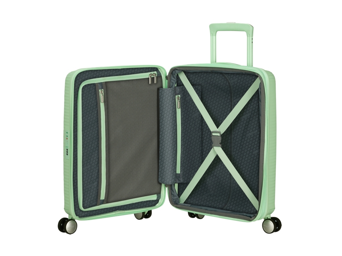 Maleta de cabina expandible American Tourister Soundbox de 55 cm con 4 ruedas, color verde pastel, 35,5 l