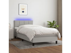 Cama Box Spring Colchón Y Luces Led Tela Gris Claro 90x190 Cm