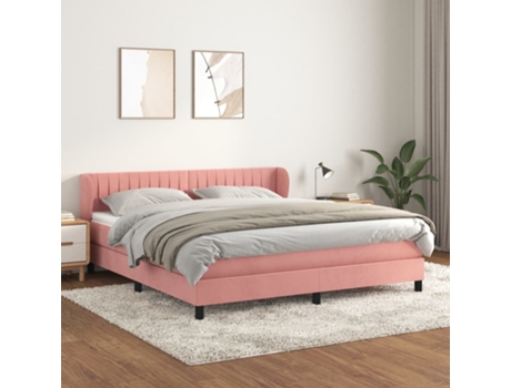 vidaXL Cama con somier/colchón terciopelo rosa 180x200 cm