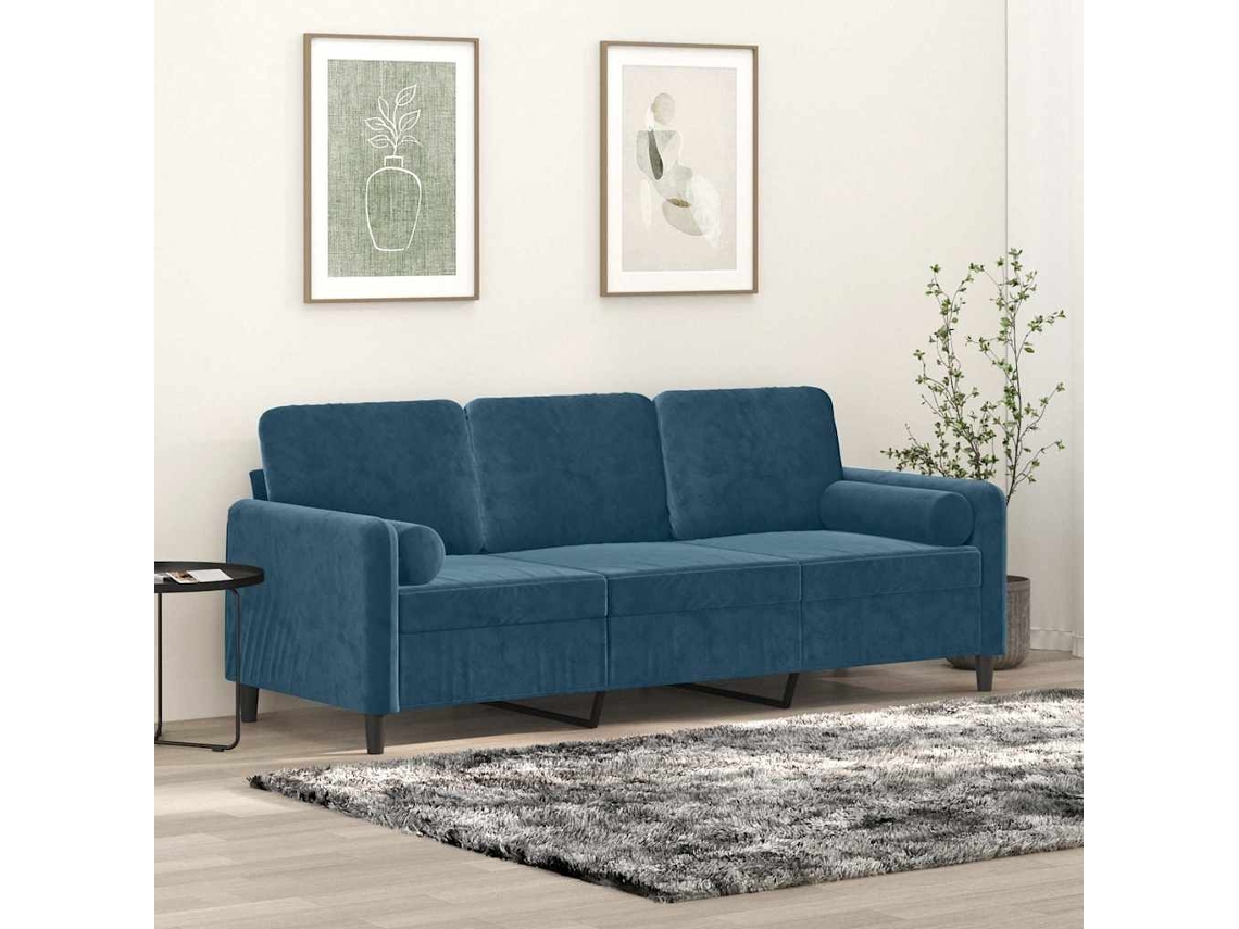 Sofá De 3 Plazas | Sofá De Salón | Sofá De Descanso Con Cojines Terciopelo Azul 180 Cm