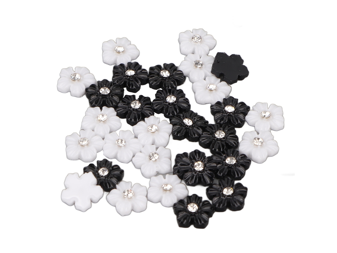 Decoraciones 3d Para Uñas, Flores De 5 Pétalos, Adornos En Blanco Y Negro Para Decoración De Uñas Diy.