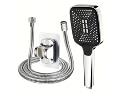 Cabezal De Ducha Cuadrado, Color Plata + Soporte De Pared + Manguera De 3,8 Cm: Potente Sistema De Aumento De Presión. Baño