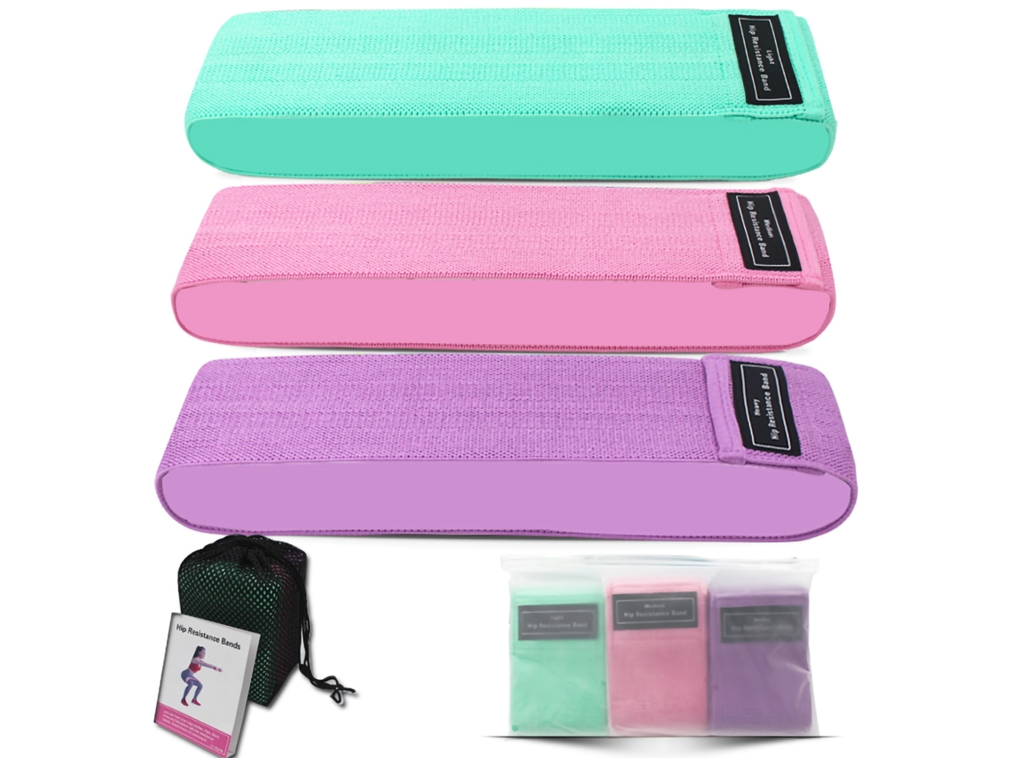 2026-3pcs Cintas De Resistencia De Tela Para Yoga Antideslizantes Para Sentadillas Y Glúteos Ejercicio Físico Verde Rosa Morado