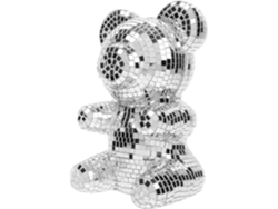 Pequeño oso decorativo plateado con espejo y efecto disco reflectante para fiestas, cumpleaños, etc.