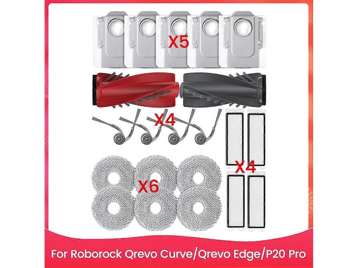 Substituição de escovas laterais, filtro HEPA, pano de esfregão e sacos de pó para Qrevo Curve/qrevo Edge/p20 Pro Roller.