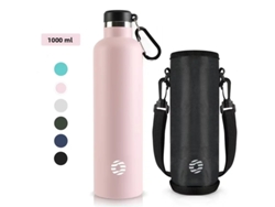 Termo De Acero Inoxidable De 1000 Ml (rosa), Botella Deportiva Con Aislamiento Al Vacío Y A Prueba De Fugas.