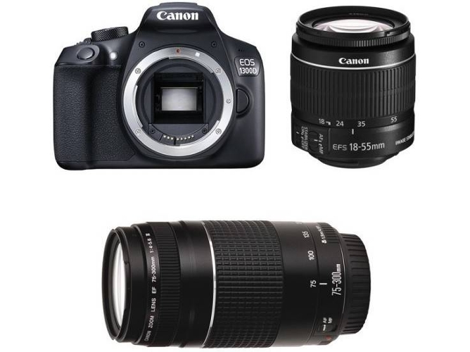 Kit Cámara Réflex CANON EOS 1300DEF-S 18-55mm F3.5-5.6 IS II + EF 75-300mm F4-5.6 III