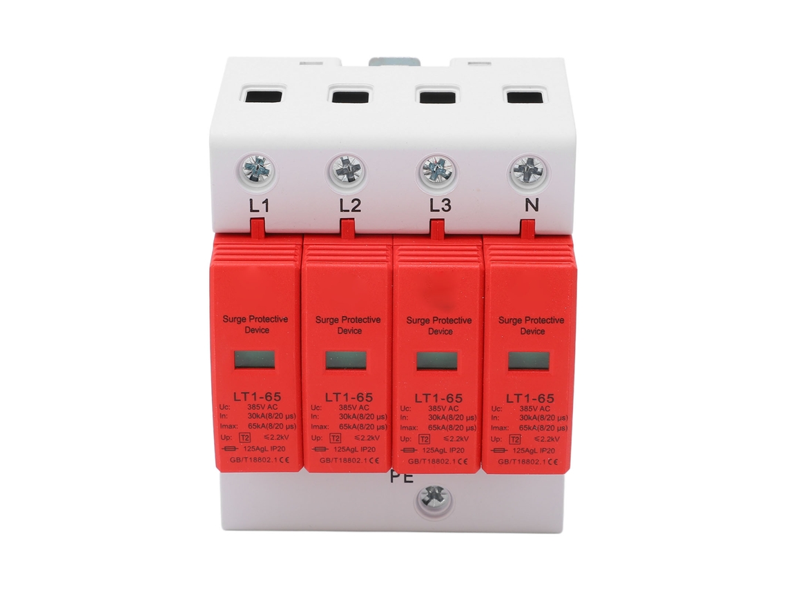 Protector Contra Sobretensiones 4p Lt1 65 Ac385v 65ka, Ignífugo, Resistente A La Corrosión Con Ventana Indicadora.