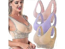 2026-3pcs Brassière Moulante Tourmaline Sans Fil, Soutien-gorge Liftant Croisé Avant Avec Boucle Latérale En Dentelle