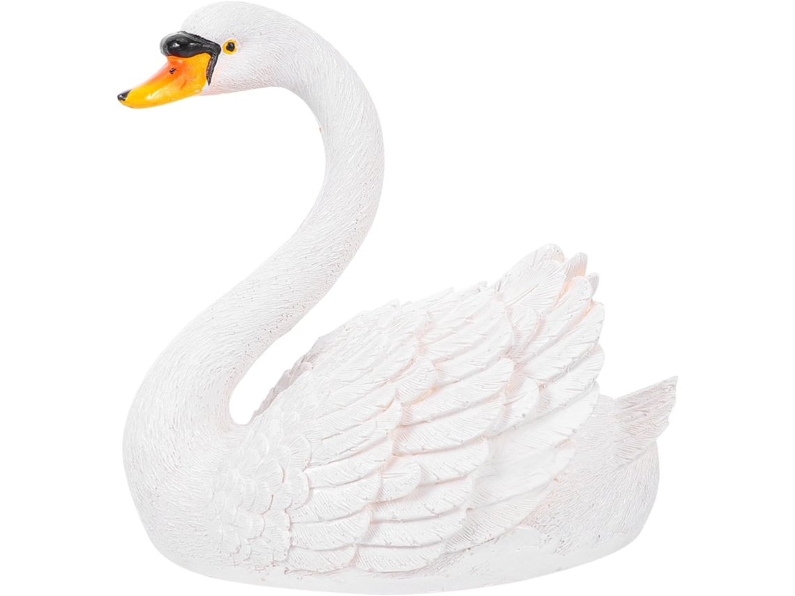Estatua Flotante De Cisne Hecha De Resina Natural. Decoración De Jardín A La Intemperie Para Estanques Y Piscinas.
