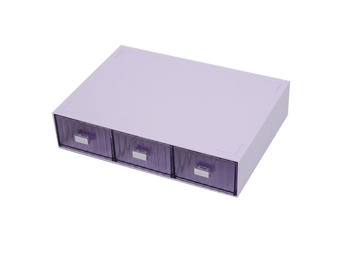 Organizador De Cajones De Escritorio De Plástico Para Armar, Impermeable Y A Prueba De Polvo, 3 Cajones, Rayas Moradas.