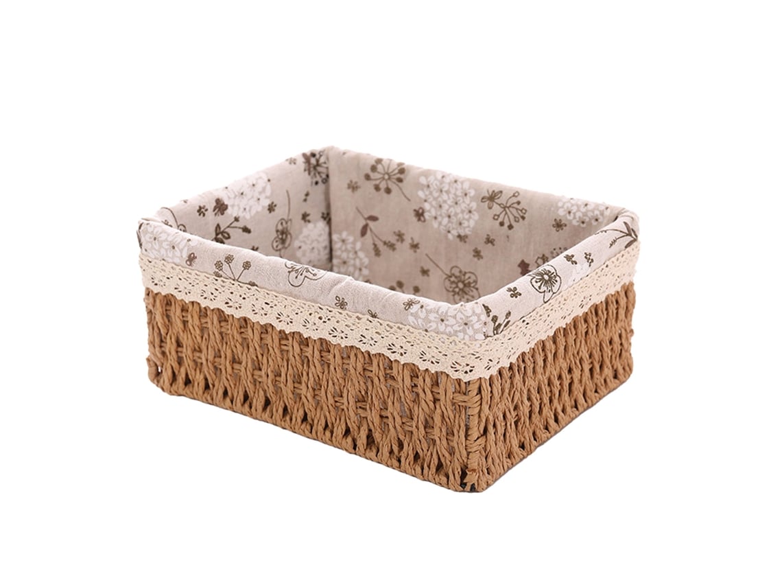 Cesta de almacenamiento tejida a mano, estilo rural, para escritorio, para organizar estantes, dormitorio, baño, tamaño mediano.