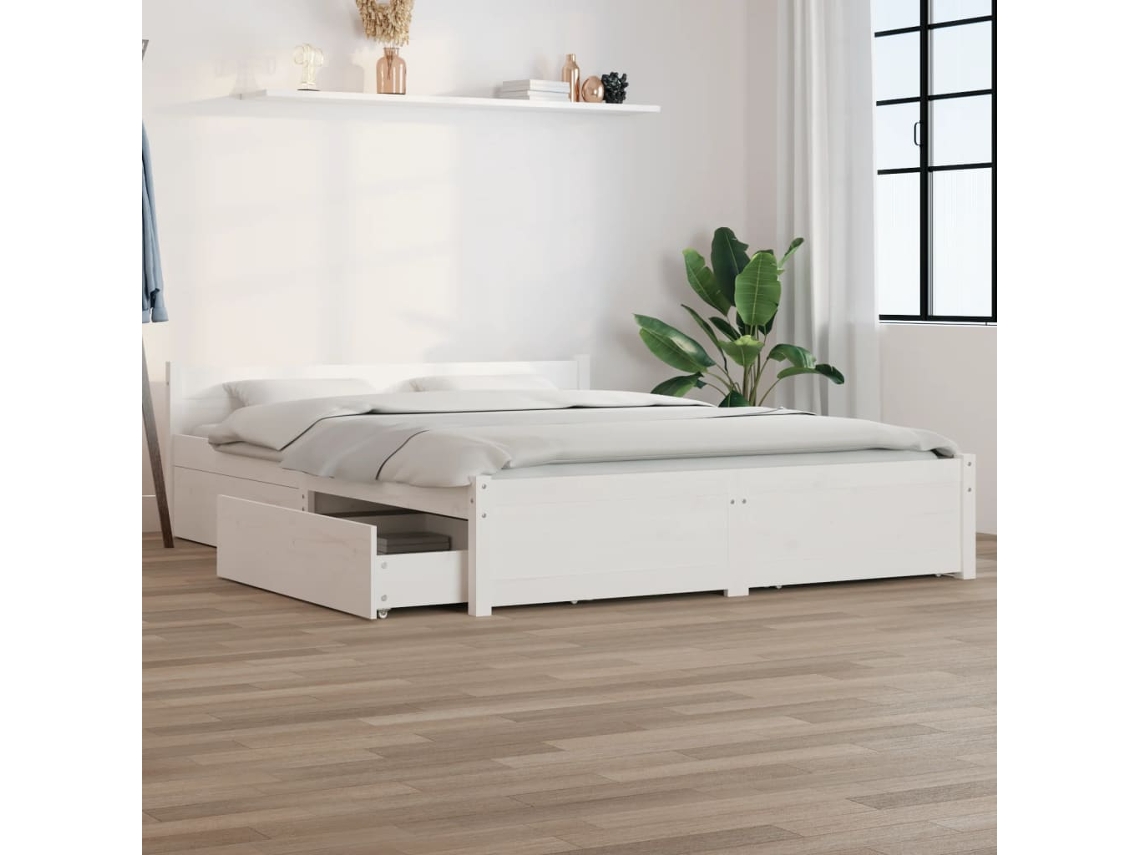 Estructura De Cama Con Cajones Blanco 140x190 Cm